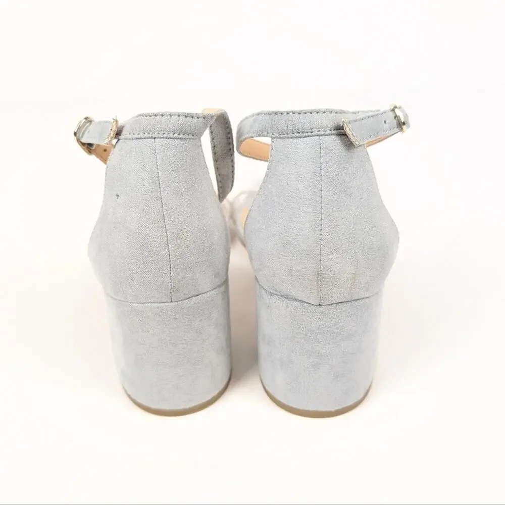 A New Day Michaela Light Blue Suede Clear Strap Block Heel Sandals Size 6